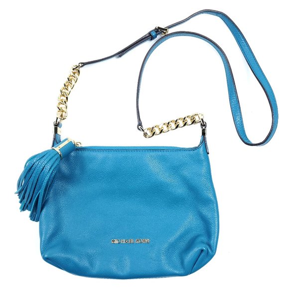 Michael Kors Handbags - Michael Kors Blue Leather Zip Up Messenger Purse
